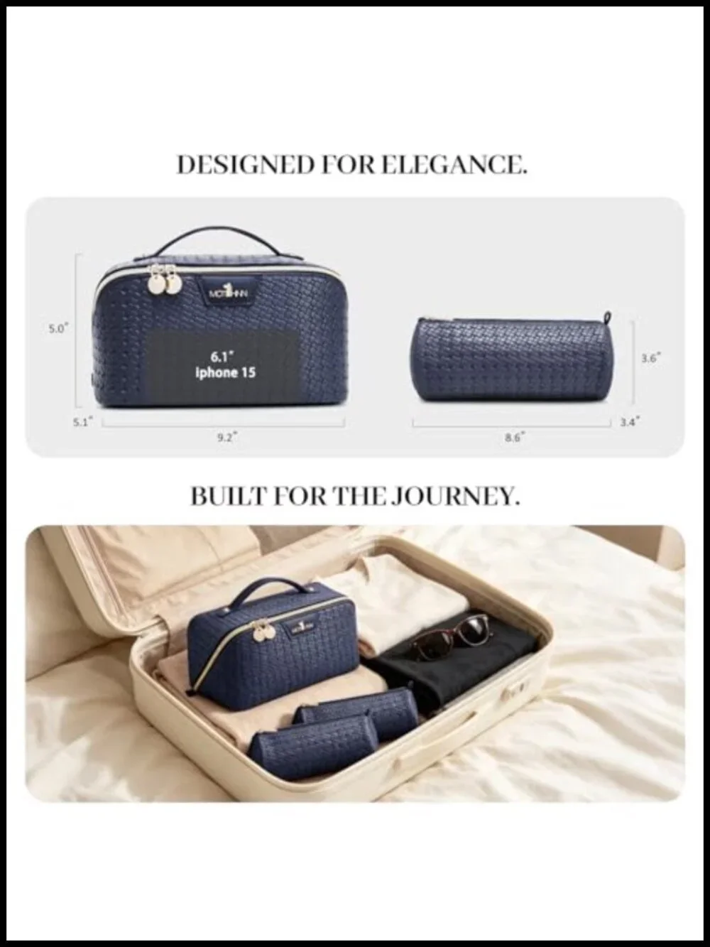 Vegan Leather Travel Makeup Bag 3-Piece Set, Waterproof Toiletry Organizer, Gift
